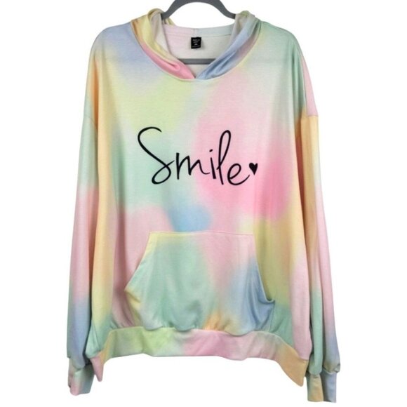 SHEIN Tops - Womens Plus Size 2XL Shein Curve Color block Tie Dye "SMILE" Oversized Hoodie